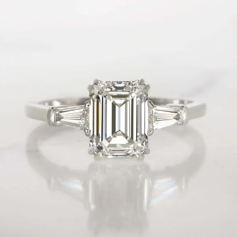 Positive Vibe Engagement Rings -2.45ct GIA CERTIFIED J VVS1 DIAMOND ENGAGEMENT RING PLATINUM EMERALD CUT 2.5ct