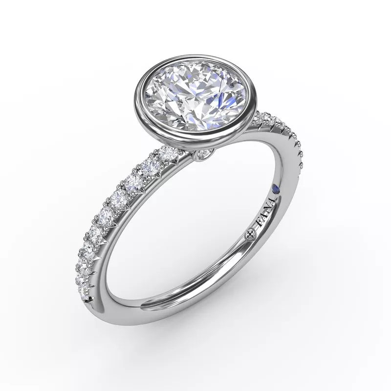 Retro Design Engagement Rings -Fana Contemporary Bezel-Set Solitaire Engagement Ring With Diamond Band 3342