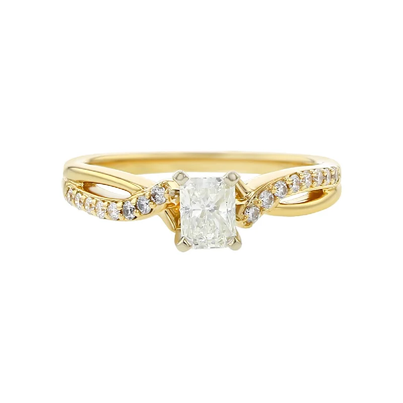 Glass Stone Engagement Rings -Radiant Diamond Solitaire Engagement Ring