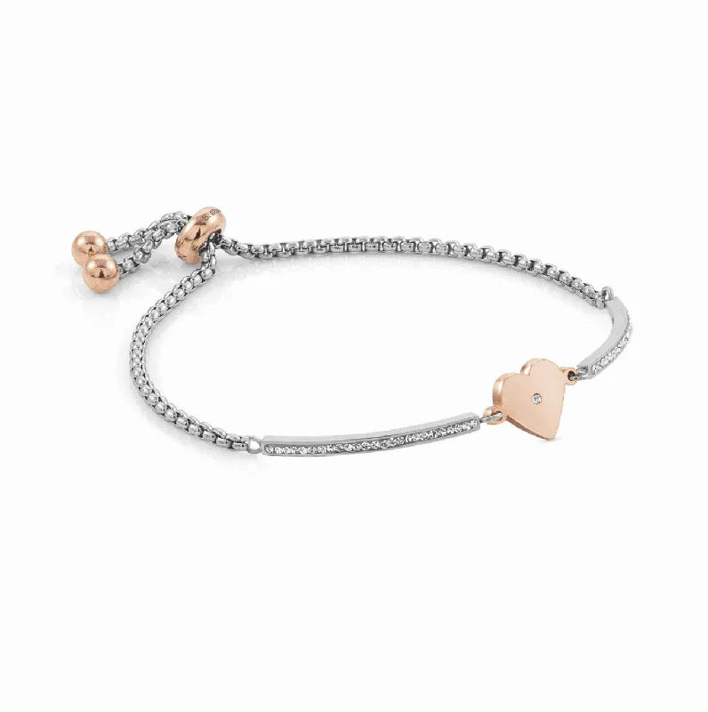 Ladies Bracelets with Clear Zircon-Nomination Milleluci Rose Gold and Stainless Steel Heart Bracelet