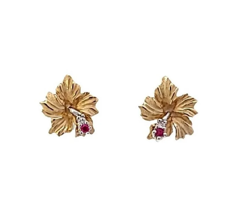 Agate Earrings -Hibiscus Earrings in Yellow Gold