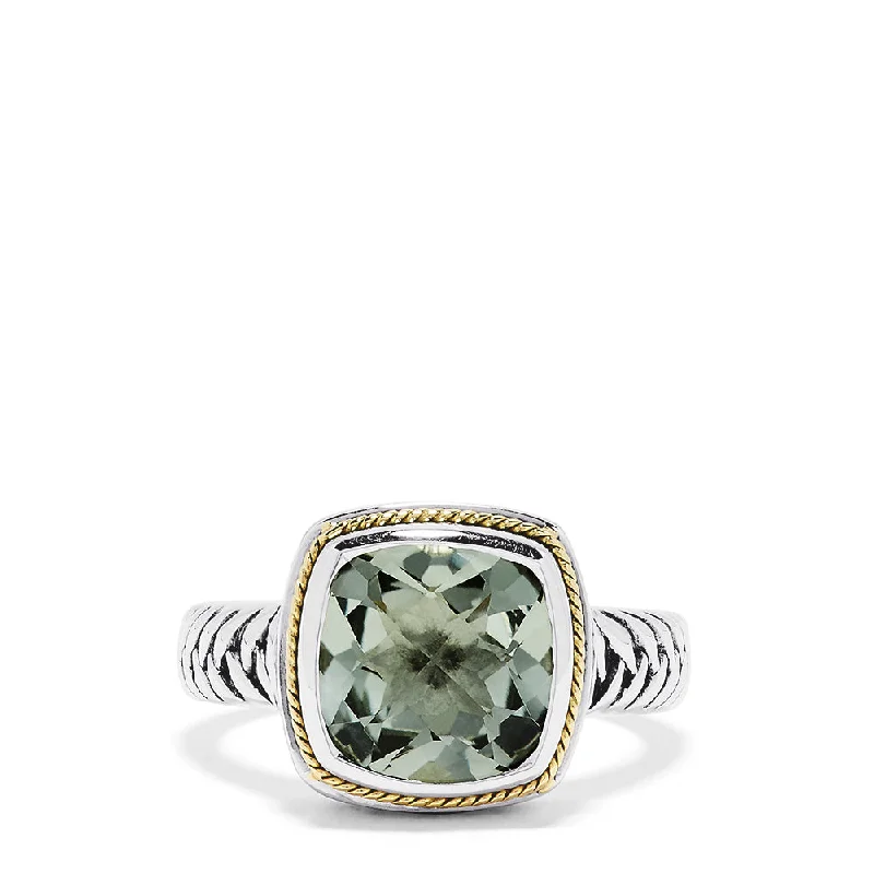 Painted Rings -925 Sterling Silver and 18K Yellow Gold Green Amethyst Ring, 3.90 TCW