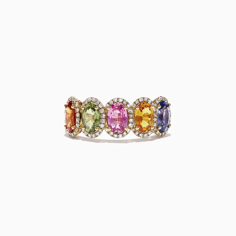 Christmas Rings -Watercolors 14K Yellow Gold Multi-Sapphire Diamond Ring, 2.81 TCW