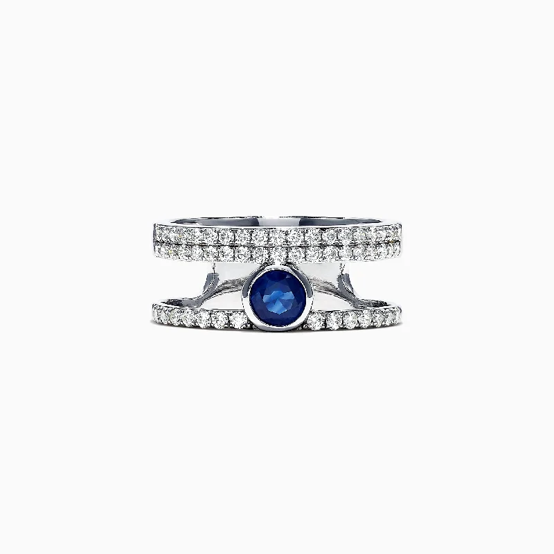 White Rings -Royale Bleu 14K White Gold Diamond and Sapphire Ring, 1.06 TCW