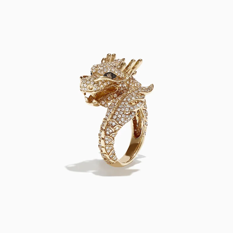 Halo Rings -Safari 14K Yellow Gold Diamond Dragon Ring, 1.42 TCW