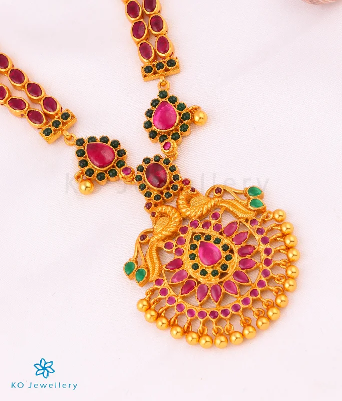 Ladies Necklaces with Serpentine-The Kumaravahin Silver Peacock Necklace