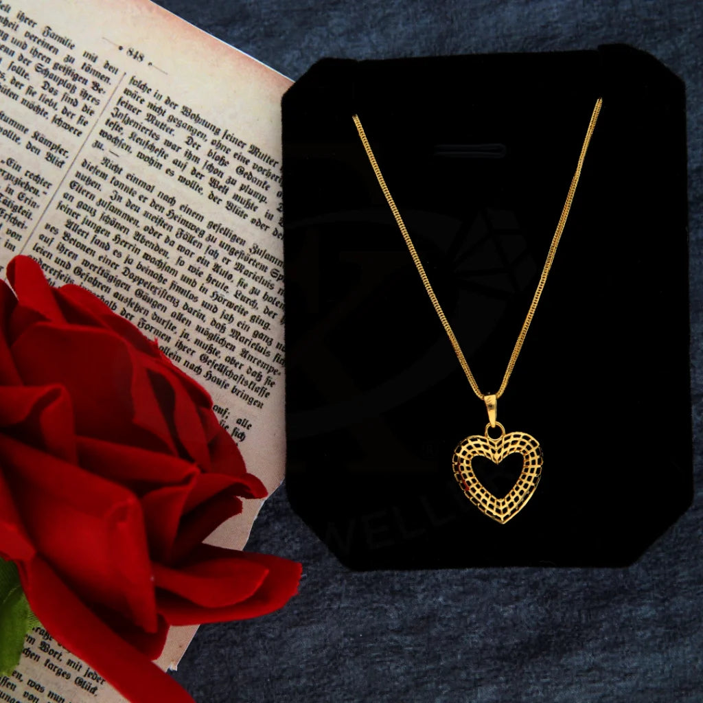 Ladies Necklaces Wave Charm-Gold Necklace (Chain with Heart Shaped Pendant) 21KT - FKJNKL21KM8421