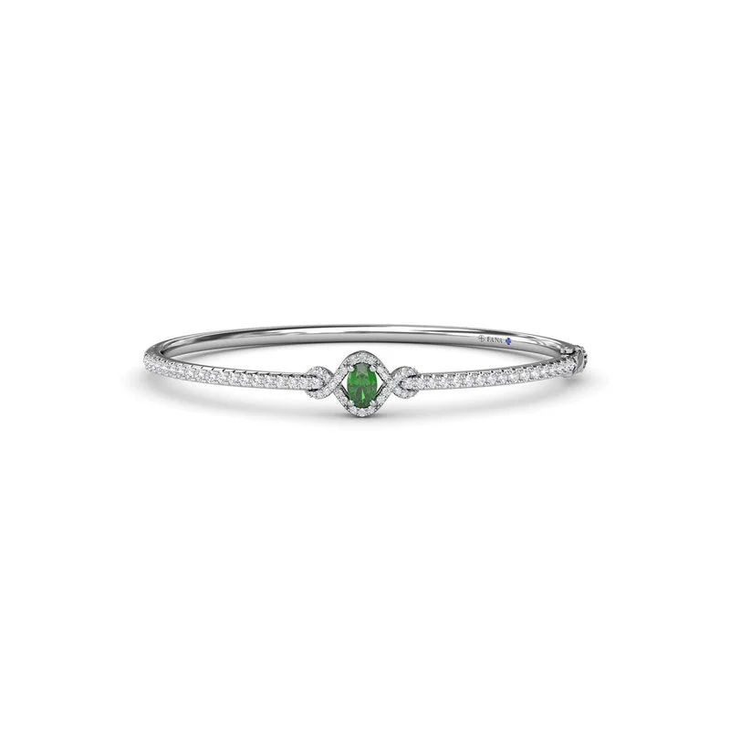 Ladies Bracelets for Coastal Vibes-Love Knot Emerald and Diamond Bangle Bracelet BB1884E