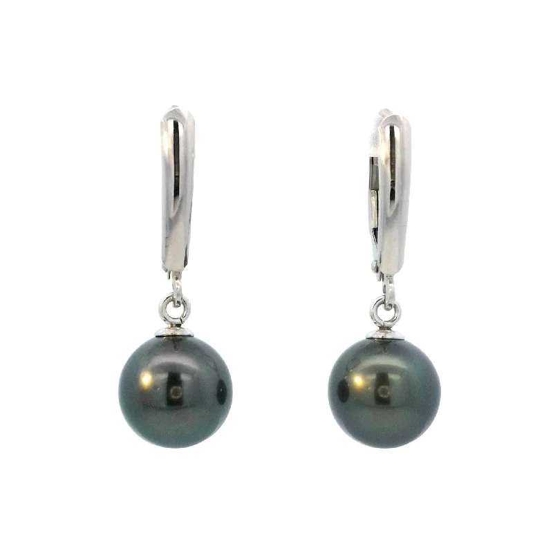 Dainty Earrings -Tahitian Pearl Leverback Dangle Earrings in White Gold