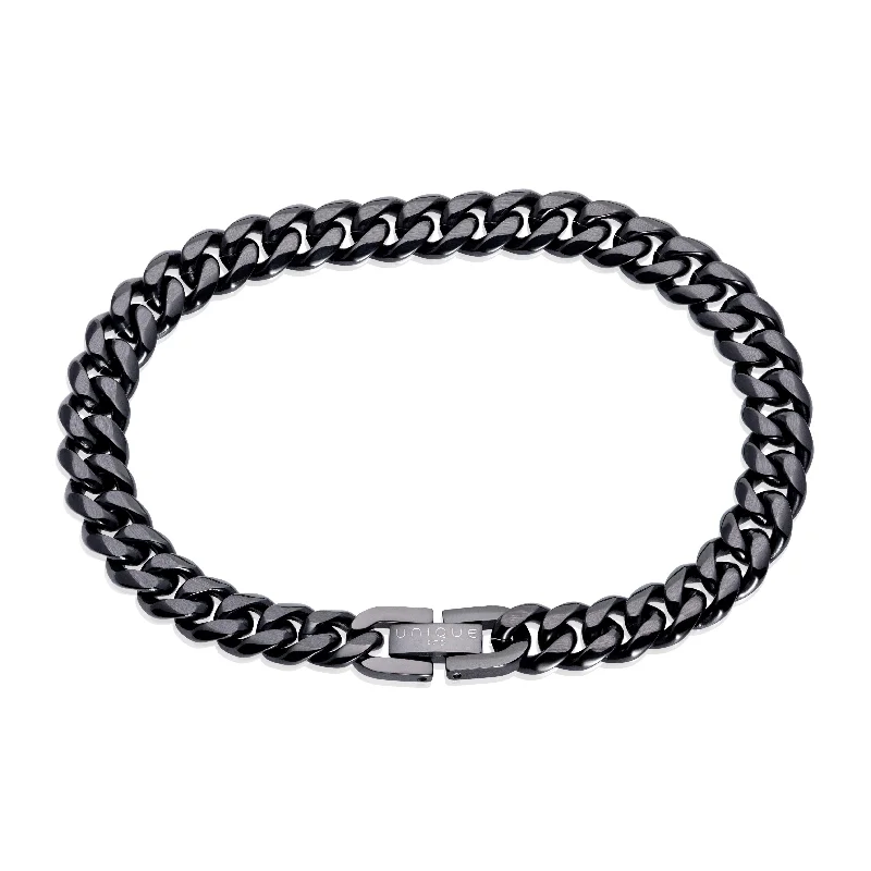 Ladies Bracelets with Love Charm-Unique & Co Matte Black Steel Bracelet