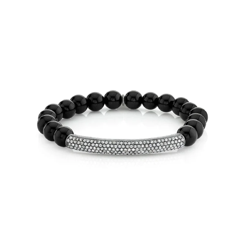 Ladies Bracelets with White Okenite-Black Onyx Bracelet with Diamond Bar - 8mm  B0001176