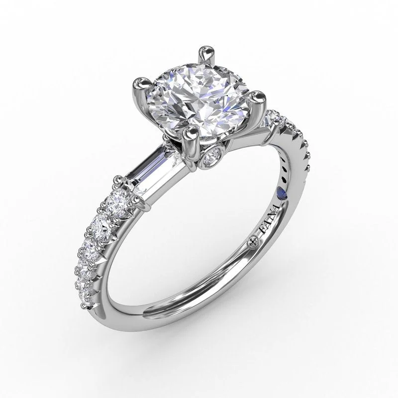 Geometric Design Engagement Rings -Fana Contemporary Diamond Solitaire Engagement Ring With Baguettes 3327