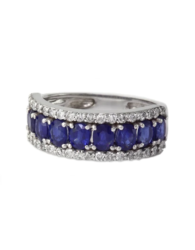 Lapis Lazuli Rings -Gemma White Gold Blue Sapphire & Diamond Ring, 2.61 TCW