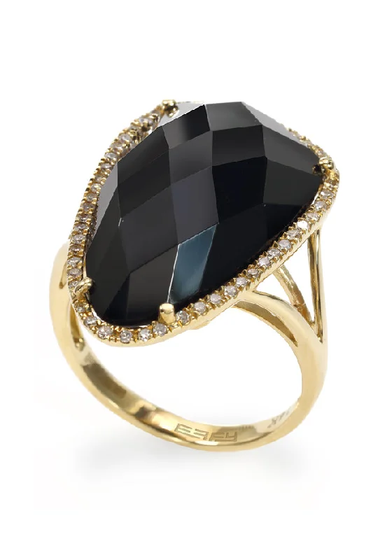 Ruby Rings -Eclipse 14K Yellow Gold Onyx and Diamond Ring, 11.50 TCW