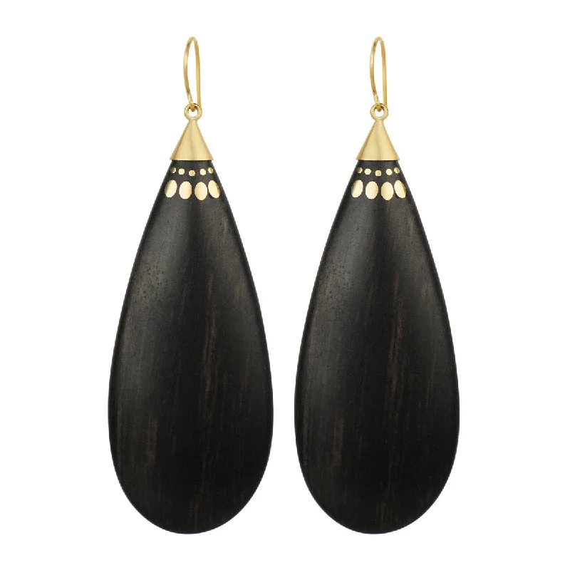 Futuristic Earrings -18K Gold Large Ebony Teardrop Earrings