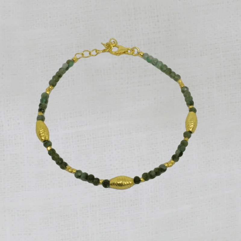 Ladies Bracelets Arched Shape-Gold and Emerald Textured Bead Bracelet