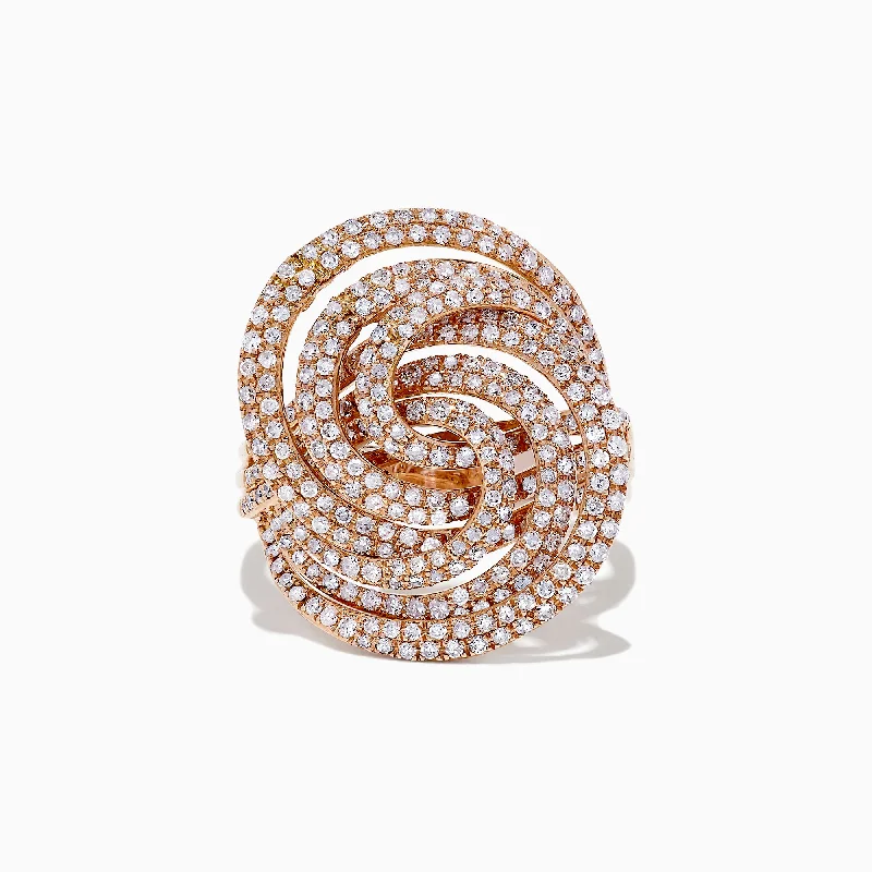 Soft Rings -14K Rose Gold Diamond Swirl Ring, 1.25 TCW