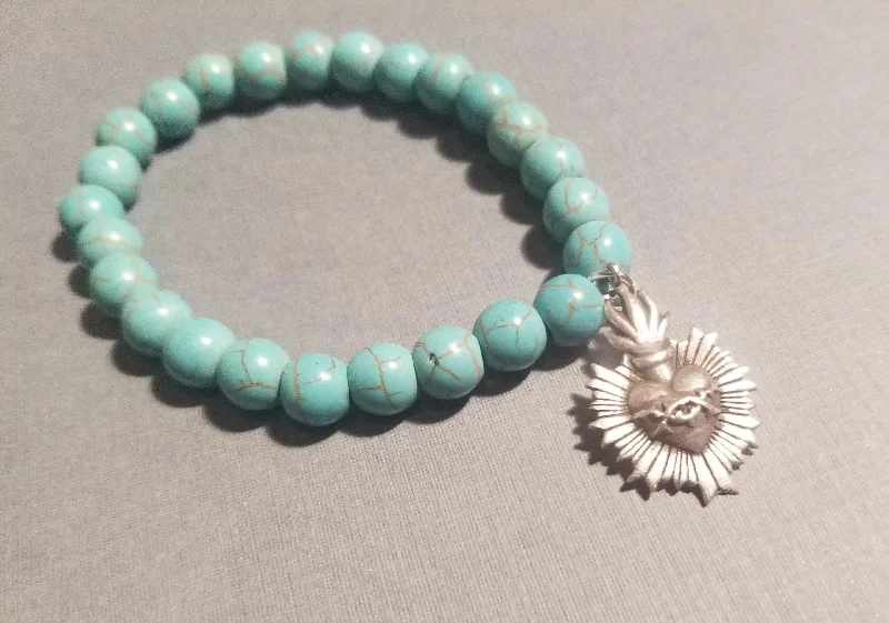 Ladies Bracelets with Bright Fluorite-Sacred Heart Turquoise Bracelet