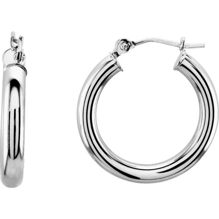 White Gold Earrings -14K White 20 mm Tube Hoop Earrings