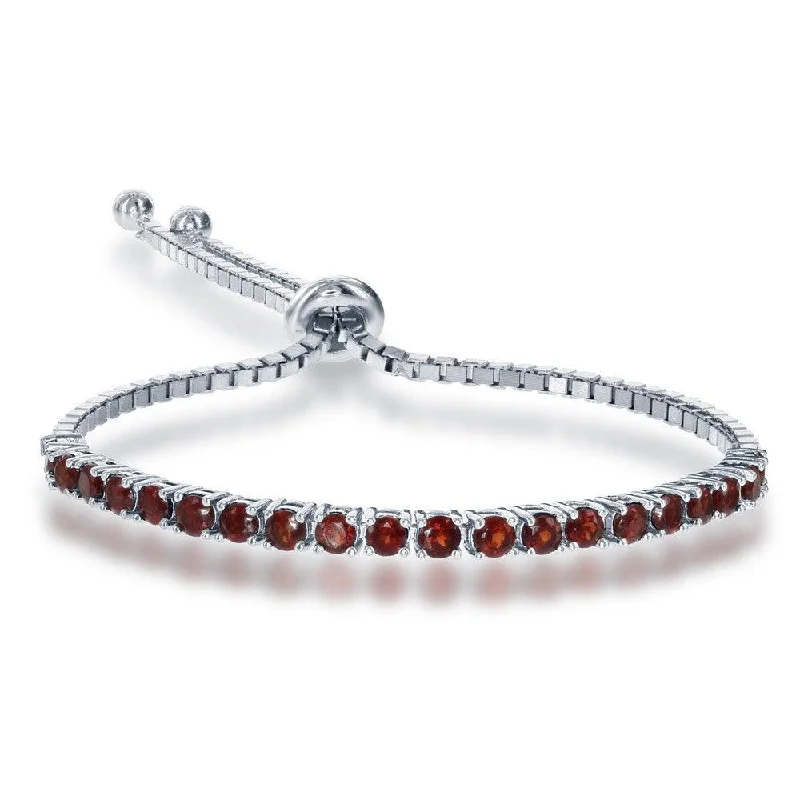 Ladies Bracelets with Silver Cassiterite-Sterling Silver 3mm Garnet Half Tennis Style Bolo Bracelet