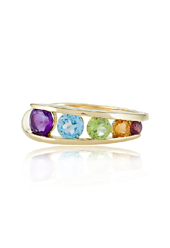 925 Silver Rings -Mosaic 14K Yellow Gold Multi Gemstone Ring, 1.33 TCW