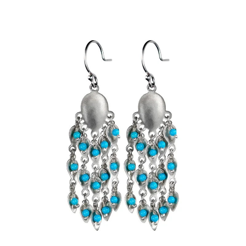 Fall Earrings -Sterling Silver Long Bindhi Earring with Turquoise