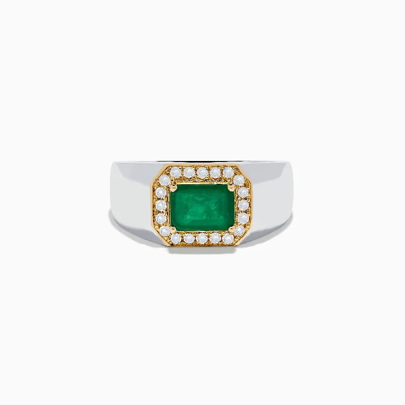 Emerald Rings -14K White & Yellow Gold Emerald and Diamond Ring