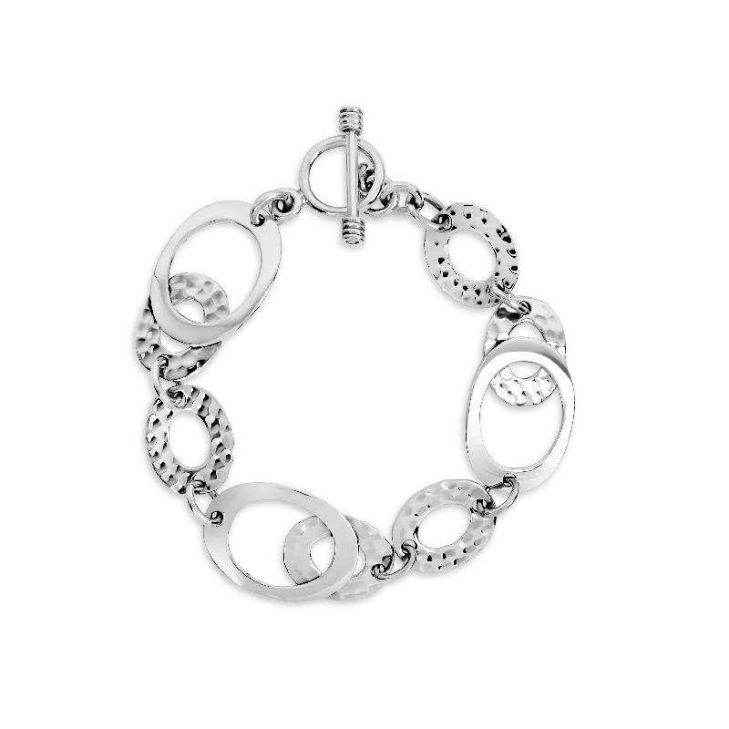 Ladies Bracelets Gift Ready-Sterling Silver Hammered Oval Linked Bracelet