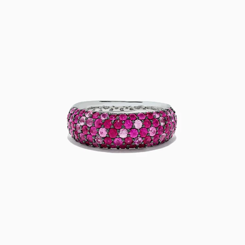 Onyx Rings -925 Sterling Silver Pink Sapphire Splash Ring, 2.43 TCW