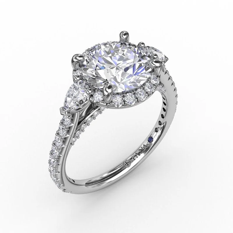 Sunlit Gem Engagement Rings -Fana Round Diamond Halo Engagement Ring With Pear-Shape Side Stones S3279