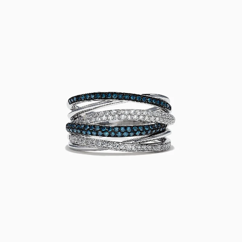 Glow Rings -Bella Bleu 14K White Gold Blue and White Diamond Ring, 0.56 TCW