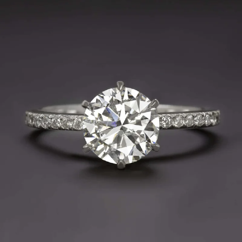 Affordable Diamond Engagement Rings -1.78ct EXCELLENT CUT DIAMOND ENGAGEMENT RING PLATINUM ROUND BRILLIANT PAVE BAND