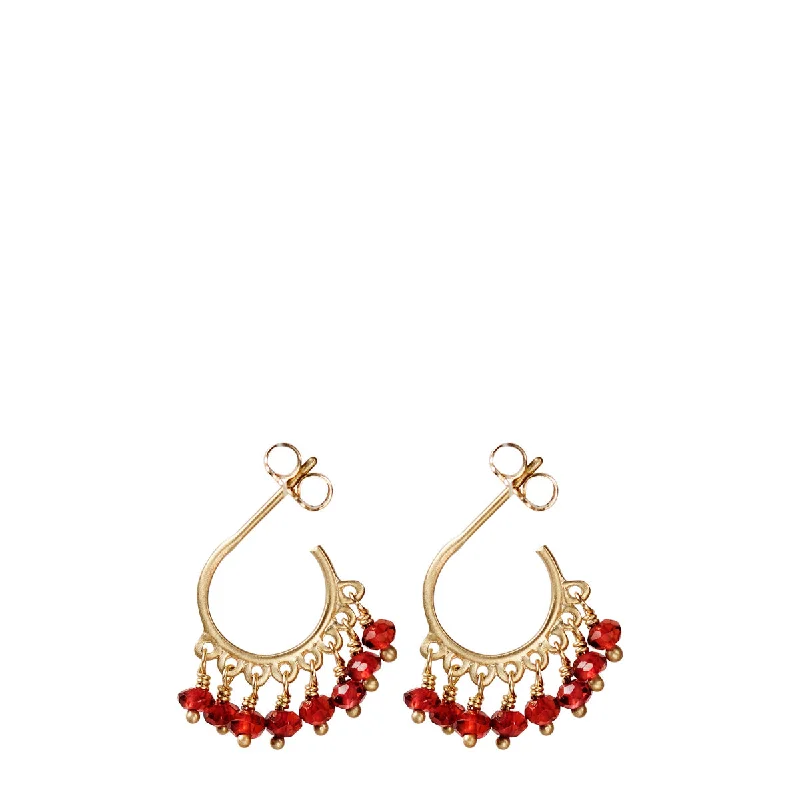 Chakra Earrings -10K Gold Small Fine Garnet Beaded Hoop Earrings