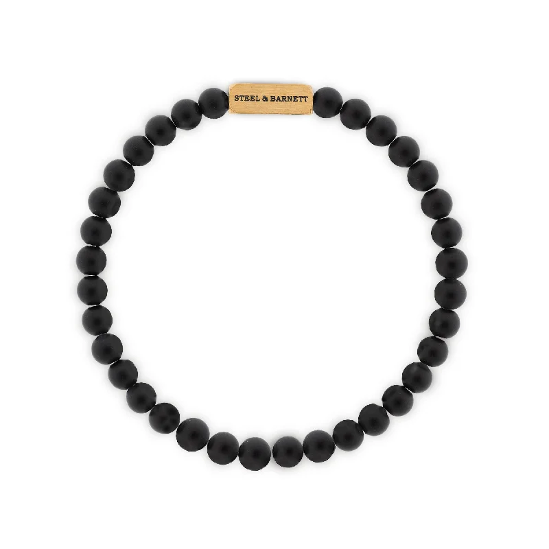 Ladies Bracelets Bangle Style-Natural Ned Black Onyx Gold Gemstone Bracelet