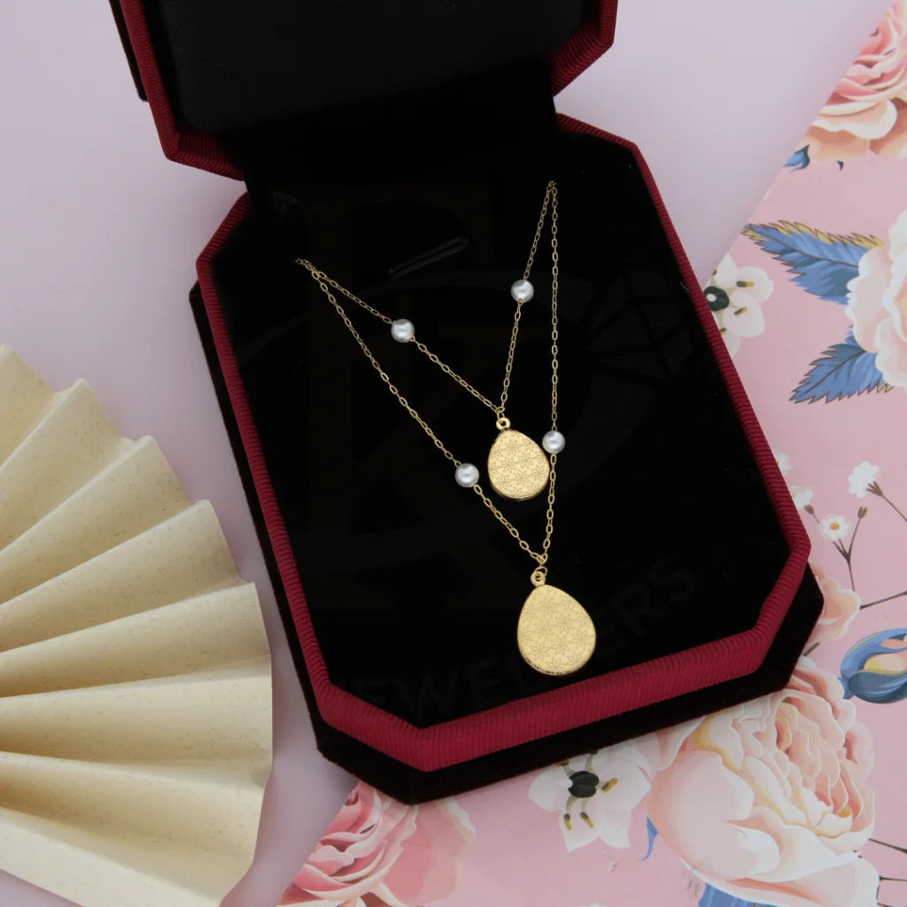 Ladies Necklaces with Leucite-Gold Classy Flower in Hanging Oval Necklace 21KT - FKJNKL21KM8454