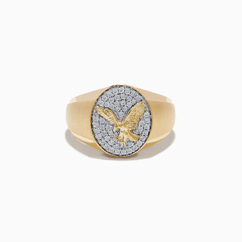 Tribal Rings -14K Yellow Gold Diamond Eagle Signet Ring