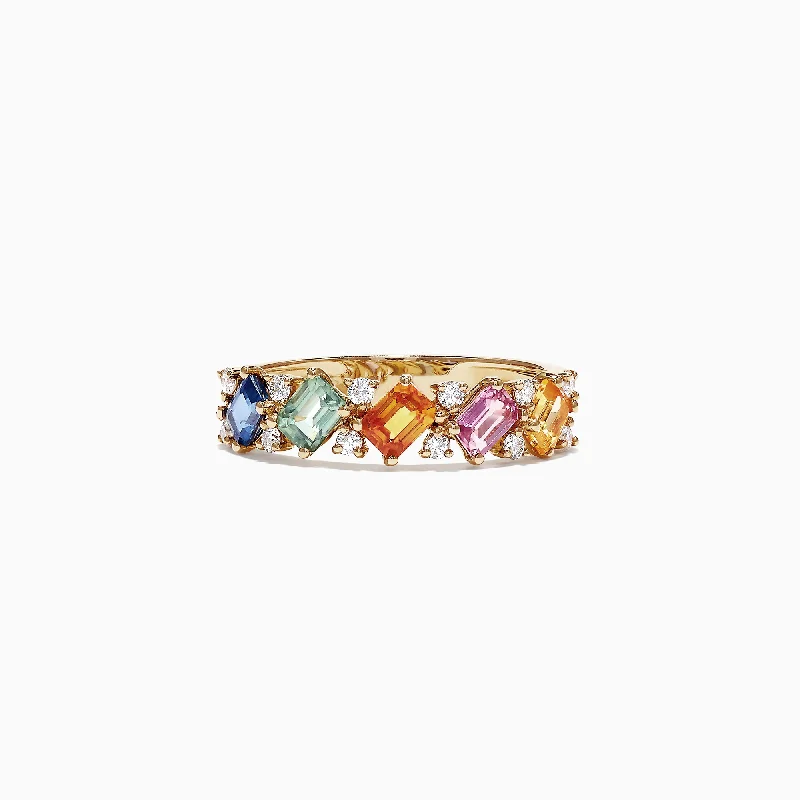 Elegant Rings -Watercolors 14K Yellow Gold Multi-Sapphire Diamond Ring, 1.52 TCW