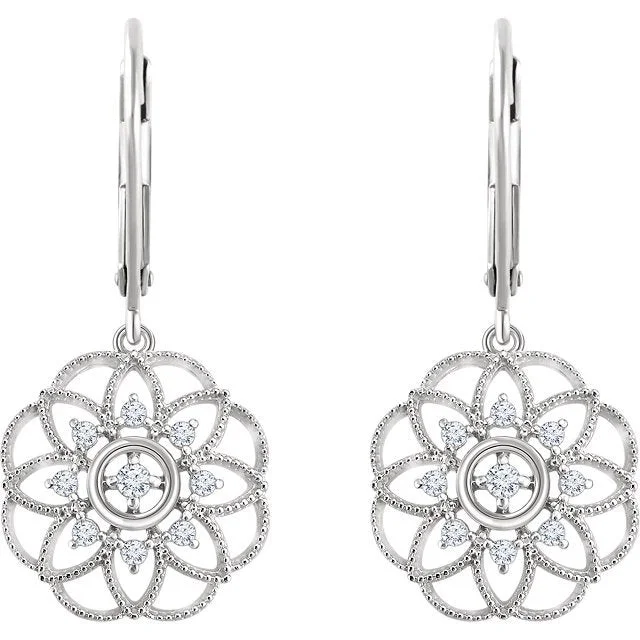 Round Earrings -14KT 1/5 CTW DIAMOND FLOWER GRANULATED FILIGREE EARRINGS