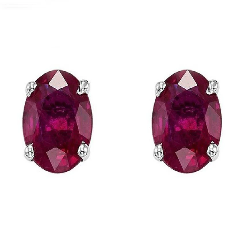 Tropical Earrings -14KT WHITE GOLD 5X3MM OVAL GENUINE RUBY EARRINGS