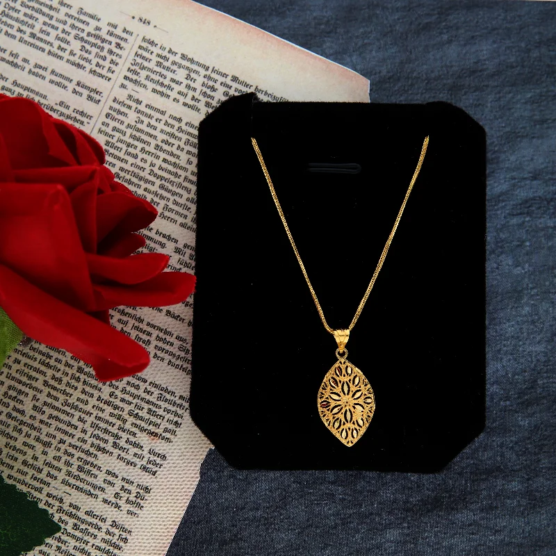 Ladies Necklaces Long Chain-Gold Necklace (Chain with Eye Shaped Pendant) 21KT - FKJNKL21KM8390