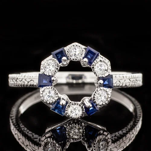 Braided Style Engagement Rings -SAPPHIRE DIAMOND VINTAGE STYLE SEMI MOUNT HALO ENGAGEMENT ENGRAVED SETTING RING