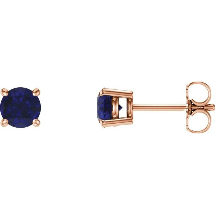 Monochrome Earrings -14K Rose 5 mm Natural Blue Sapphire Stud Earrings