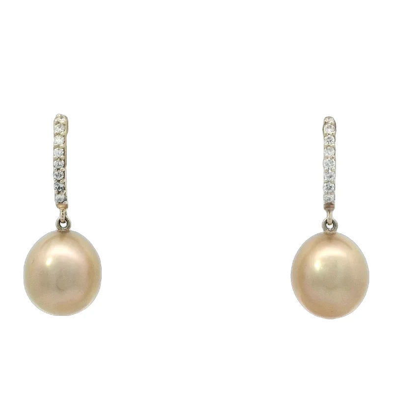 Bar Earrings -Golden South Sea Pearl and Diamond Earrings