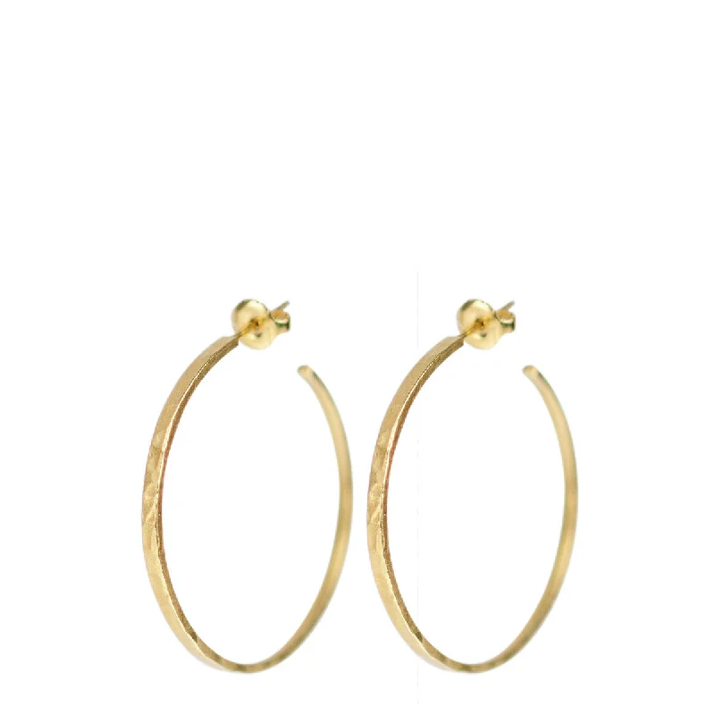 Ethnic Earrings -18K Gold Medium Hammered Hoop Earrings