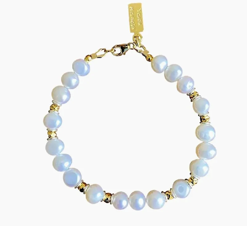 Ladies Bracelets with Pink Tugtupite-Yaron Morhaim Margot Gold and White Baroque Pearl Bracelet