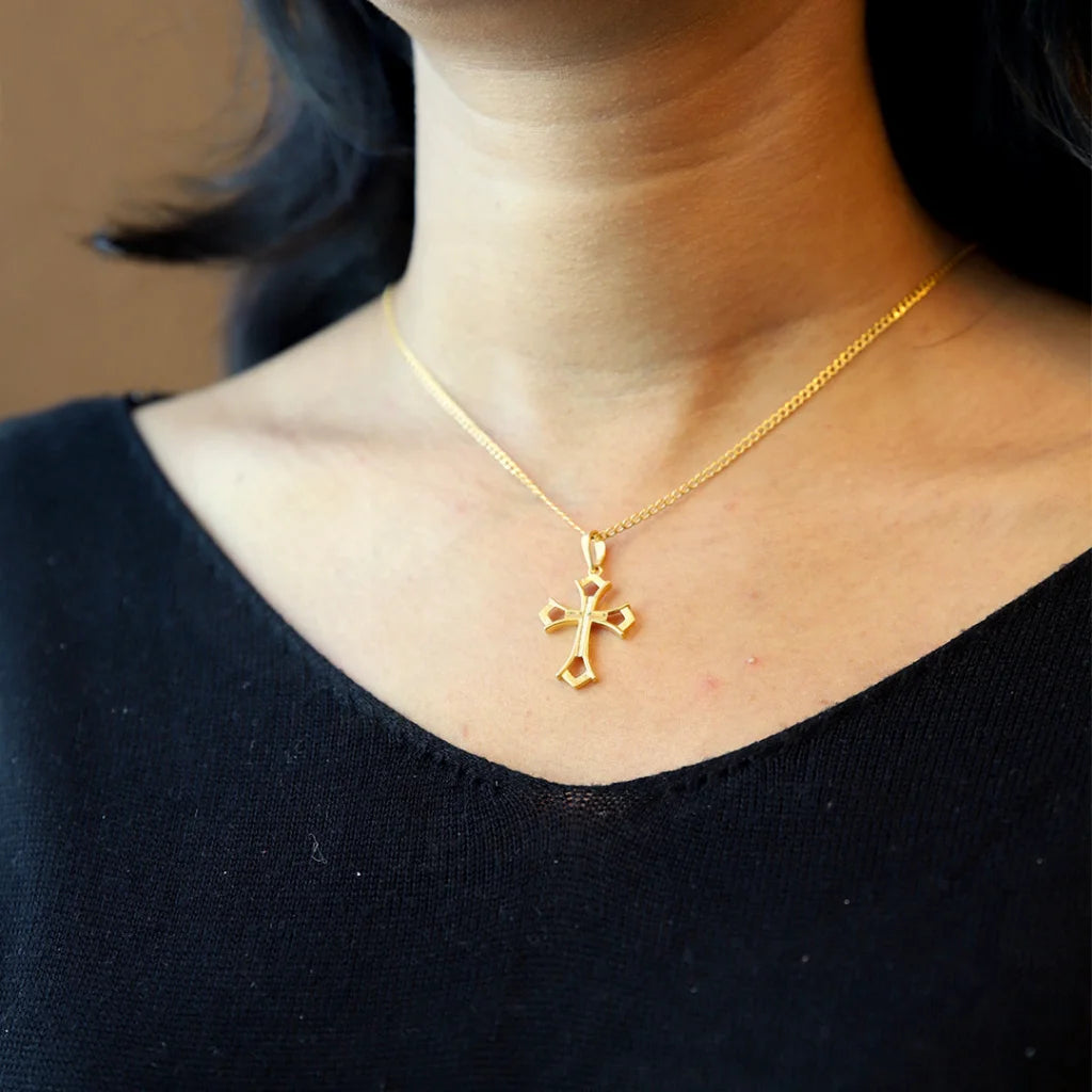 Ladies Necklaces with Sphalerite-Gold Necklace (Chain With Holy Cross Pendant) 21KT - FKJNKL21KM8569