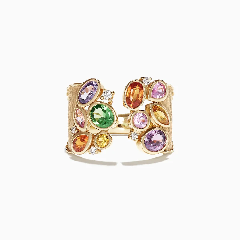 Animal Rings -Watercolors 14K Yellow Gold Multi Sapphire and Diamond Ring, 2.46 TCW