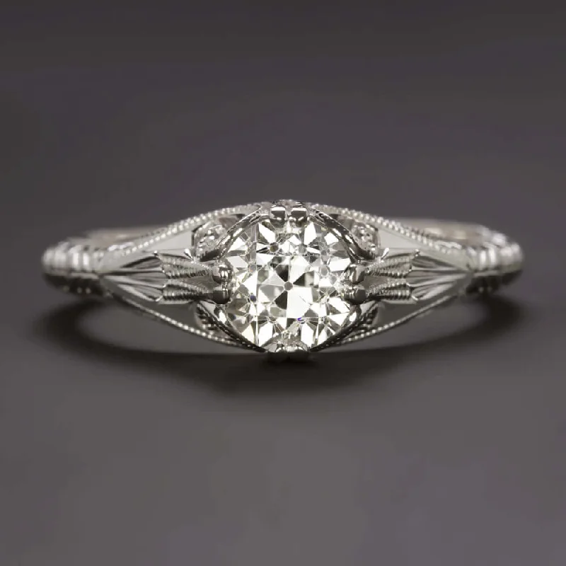 Symmetrical Design Engagement Rings -3/4 CARAT OLD EUROPEAN CUT DIAMOND ENGAGEMENT RING VINTAGE STYLE WHITE GOLD