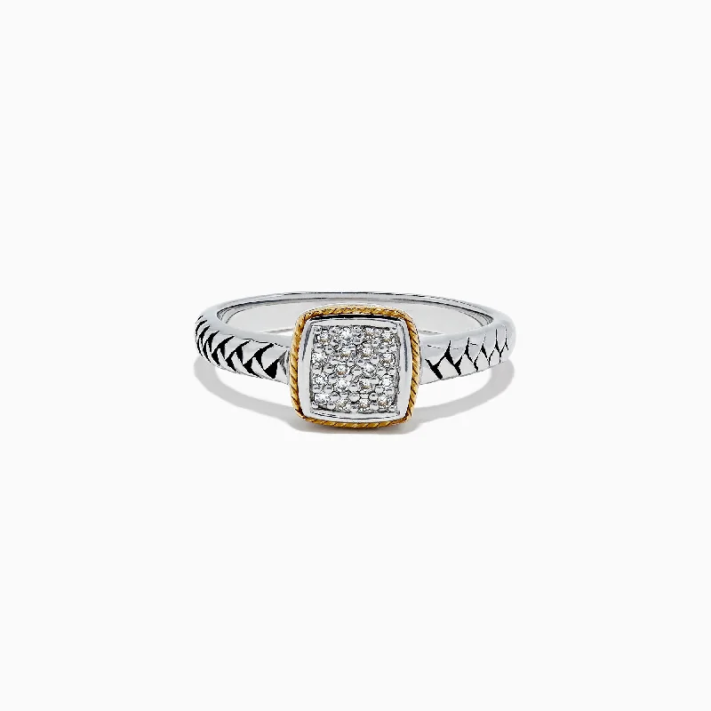 Healing Rings -925 Sterling Silver & 18K Yellow Gold Accented Diamond Ring, 0.07