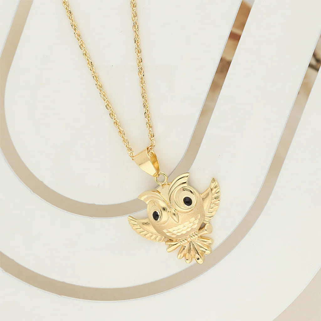 Ladies Necklaces with Coral-Gold Necklace (Chain With Owl Shaped Pendant) 18KT - FKJNKL18K5102